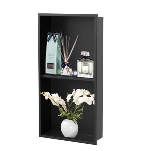 Homevacious 12×24 Stainless Steel Shower Niche No Tile Needed Matte Black