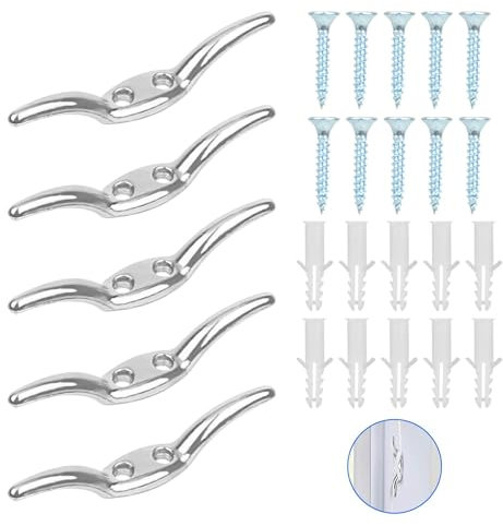 Lot de 5 crochets de fixation - Taquet d'amarrage - Taquet d'amarrage - Avec vis de fixation et bouchons en plastique - Pour yachts, mâts de drapeau, voiliers, auvents