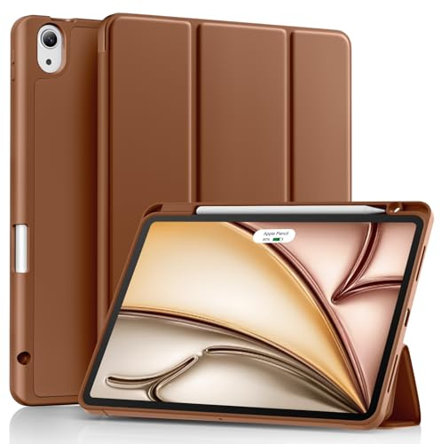 Akkerds for iPad Air 11 Inch Case, iPad Air 4th 5th Generation Case 10.9 | for M4 2026/M3 2025/M2 2024/2022/2020 with Pencil Holder, Slim Trifold Stand Protective Cover with Soft TPU Back, Brown