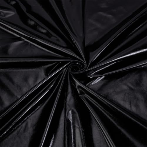 PH PandaHall Schwarzer Metallic-Folien-Stoff 1.5x1m Stretch glänzende Stoffe Folie Spandex-Stoff für faschingskostüme karneval kostüm damen männer Cosplay DIY Handwerk Nähen Crafting Event Dekoration