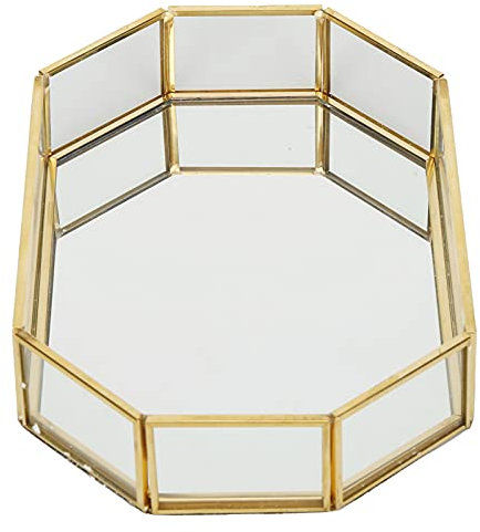 Srliya Glas-Aufbewahrungsbox, Kupfer-Schweiß-Schmuck-Display-Box, Mini-Gold-Sukkulenten-Farn-Kaktus-Pflanzgefäß, Organizer-Tablett