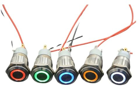 50pcs 16mm Latching Angel Eye stainless steel Metal LED illuminated 6V 12V 24V 110V 220V Push Button Switch for Car(Gold,6V)