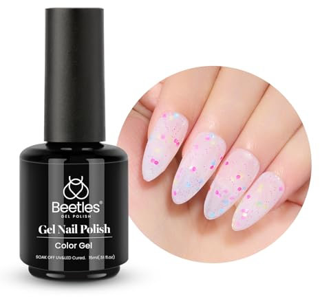 Beetles Vernis à ongles gel UV pailleté rose pailleté, 15 ml, couleur pailletée, confettis scintillants, cadeau pour le nail art, bricolage, manucure à la maison, cadeau pour femme