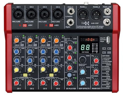 E-Lektron A48-DSP Live Mischpult 4-Kanal + Stereo AUX, BLuetooth, MP3 USB-Interface und Effekt-Prozessor (A48-DSP)