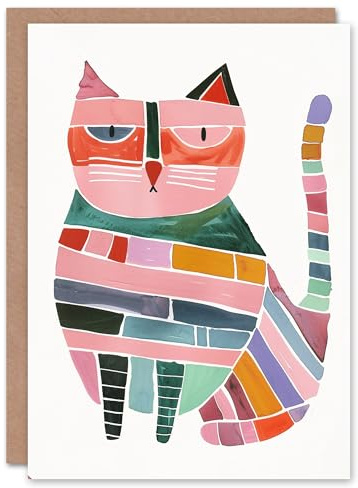 Artery8 Cat Lover Fun Geometric Pastel Colour Animal Blank For Him Or Her Art Birthday Card