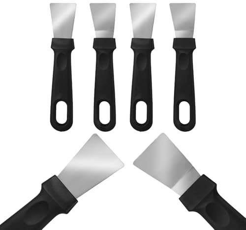 4 Pack Griddle Scraper Tool Heavy Duty Grill Scraper Stainless Steel Griddle Scraper Metal Small Grill Scraper for Outdoor BBQ Stiff Grill Pan Cleaning Scraper Spatula Outdoor Barbecue Turners Tools