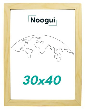 NOOGUI - Marco 30x40 - Madera Natural - Frontal Antirreflejo - Ideal para Cuadros, Posters, Certificados, Puzzles o Diplomas - Posición en Vertical u Horizontal - Grosor 2 cm - Fácil Limpieza