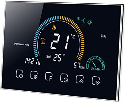 Termostato WiFi, Termostato Smart per Caldaia a Gas Controllo App Vocale/LCD Retroilluminato,Termostato Programmabile Compatibile con Alexa et Google Home, Risparmio e Energetico (Nero)
