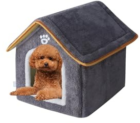 Galatée Hundehütte, Warmes Katzenhöhlenbett Für Den Innenbereich, Süßes, Faltbares Katzenhaus, Waschbares Hundeiglu Aus Plüsch, Bequemes Haustierhaus Für Welpen, Kätzchen Und Kaninchen(M, Grau)