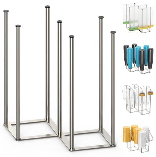 KORRTFID Foldable Bottle Drying Rack, Baby Bottle Drying Rack, Collapsible Cup Draining Holder, Retractable Reusable Storage Bag Dryer with Non-Slip Bottom - Stainless Steels (Silver)