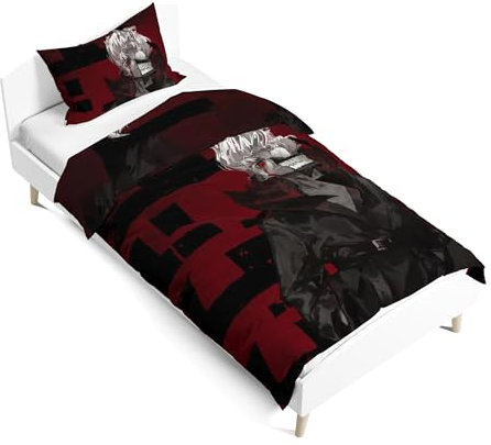 Tokyo Ghoul Bettwäsche-Set, dekorative Bettwäsche und Kissenbezüge, Kaneki Ken Kirishima Toka Thema, dekorative Bettwäsche aus Baumwolle für Schlafzimmer, 135 x 200 cm (Dan Da