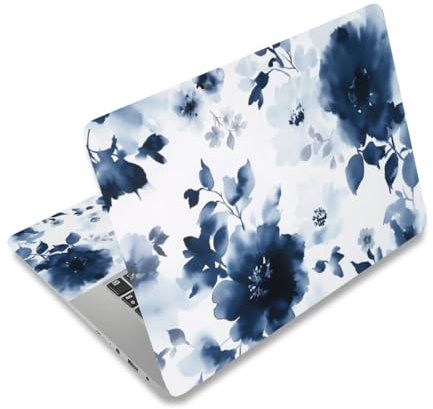 PLIGREAT Laptop Skin Aufkleber Mit Tintenblumen Motiv Wiederverwendbar Netbook Skin Aufkleber Vinyl Aufkleber Für Laptops Tastaturabdeckung Universelle 12 13 13.3 14 15 Zoll Wasserdichte Laptop