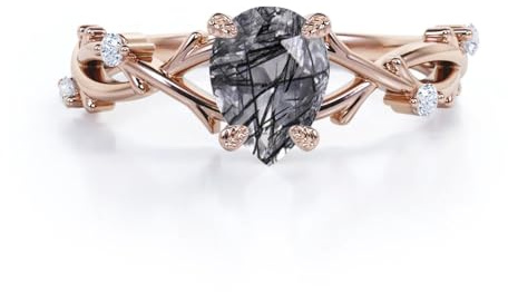 10k/ 14k/ schwarzer, verärgerter Quarz -Verlobungsring für Frauen 1 Birnenform schwarzer, verärgerter Quarz Ehering Vintage Art Deco Jubiläumsversprechen Ring für sie