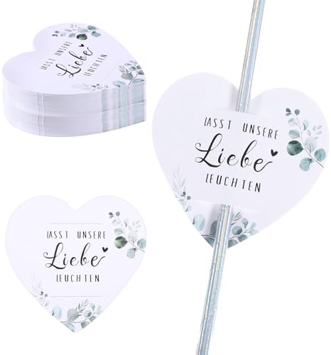 TIESOME 100 Stück Wunderkerzen Etiketten, Hochzeit Wunderkerzen Kartenhalter Unsere Liebe Leuchten Karten Halter Hochzeit Gastgeschenke Schilder Für Hochzeitsfotos Partys