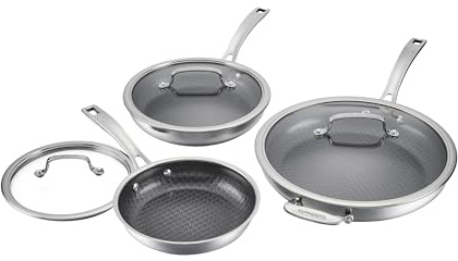 Cuisinart FusionPlus Hybrid Nonstick Stainless Steel Cookware Set, 6-Piece Skillet Cooking Set with PFAS-Free PURELYSEAR Ceramic Non Stick Technology, Scratch Proof, Cool Grip Handles, Dishwasher Safe