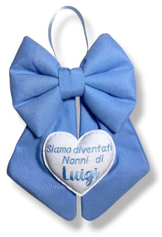 Pri Frog Fiocco Nascita per Zii e Nonni - Personalizzato con Nome - Coccarda Nascita - bimbo - bimba - Fiocco nascita tinta unita azzurro, rosa, giallo, verde - Handmade - Made in Italy | Fiocco nascita tinta unita azzurro, rosa, giallo, verde