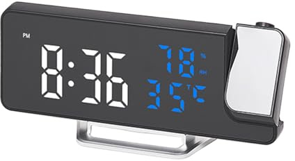Projektionswecker Für Schlafzimmer,270° Schwenkbarer Projektor LED Display | Digitale Wecker Mit Temperatur Und Luftfeuchtigkeit Anzeige - Für Erwachsene Senioren Reisende Studierende Wohnheim Gästezi