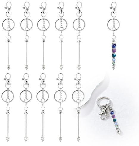 Ruvan Lot De 10 Porte-clés Avec Perles Argentées, Porte-Clés Barre Perlée En Métal Pour Fabrication Bijoux À Bricoler Soi-Même Accessoires Barres