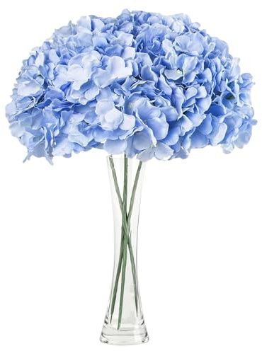 Diyxisk 3 Stücke Hortensien Künstlich Blau 68cm Premium Seidenblumen wie | (68cm) – Echt mit Langem Stiel Real Touch Blaue Kunstblumen Deko für Babyparty (Junge), Hochzeit & Badezimmer