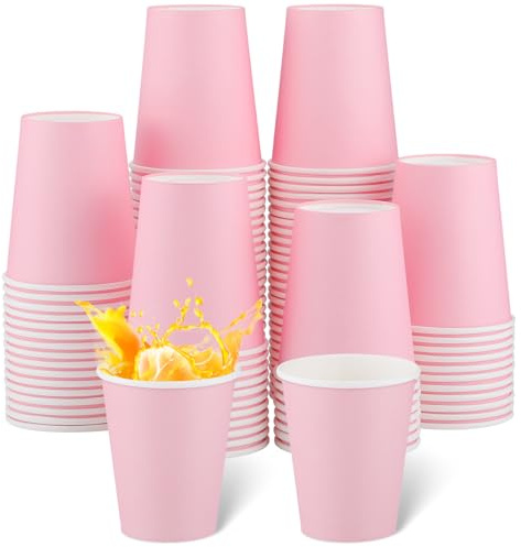 NatNarr 100 Pack Pink Paper Cup, 9oz Pink Party Cups Drinking Cups | Disposable Gender Reveal Paper Cup, Drinking Cup for Girls Birthday Garden Wedding Baby Bridal Shower Tea Party Supplies