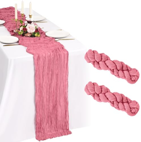 2 Pack Staubige Rose Käsetuch Tischläufer 10FT Boho Gaze Käsetuch Tischläufer Abwaschbar Romantische Rustikale Tischdekorationen für Hochzeit Party Geburtstag Feiertag Zuhause(55x300cm)