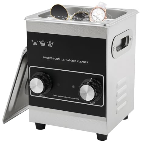 2L Ultraschallreiniger,70W Ultraschall & 50W Heizung, einstellbare Zeit 0–30 Min und Temperatur 32–176°F, mit Korb und Deckel, für Uhreninstrumente Brillen Münzen Metallteile Werkzeuge Silber