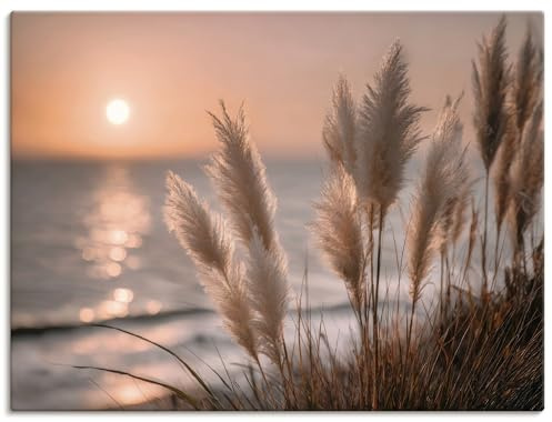 ARTLAND Wanddeko Leinwand Bilder Wandbild aesthetic room decor Meer Pampasgras Sonnenuntergang Boho deko U5XK