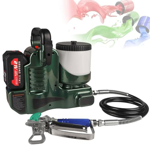 Macchina a spruzzo airless senza fili, spruzzatore di vernice portatile da 500 W, spruzzatore di vernice ad alta pressione da 1,1 l/min con batteria al litio, 6 velocità regolabili Green-2Battery