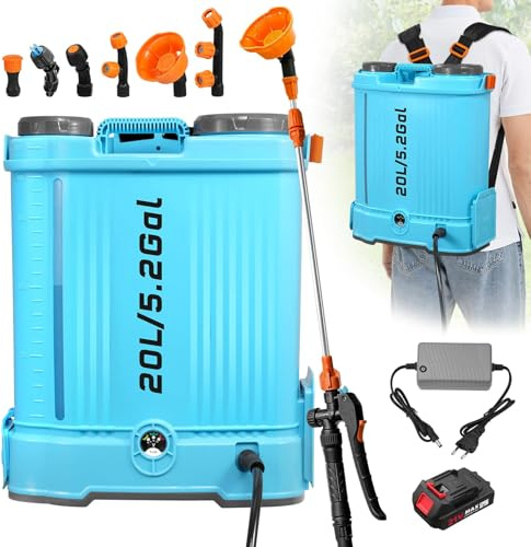 Ankishi Akku Drucksprüher 20L Elektrische mit 21V 2000mAh Garten Sprühgerät 0-100 PSI 7Bar | Drucksprühgerät 6 Düsen für Gartenspritze Unkrautspritze Wassersprüher Kompatibel mit 18V Batterie