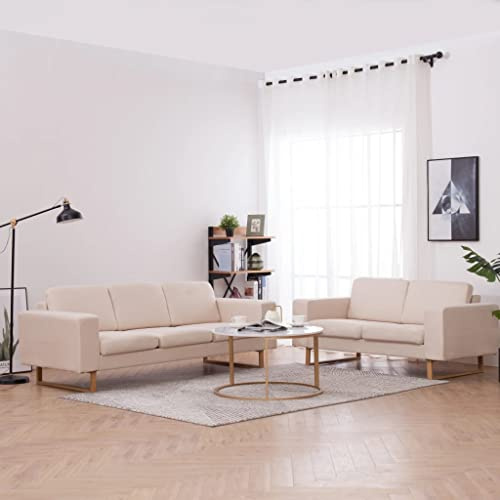 HETFTJN 2-teilige Sofagarnitur Stoff Creme Modernes Big Sofa mit Holzrahmen 156/200 cm Breite Couch für Wohnzimmer Büro Lounge
