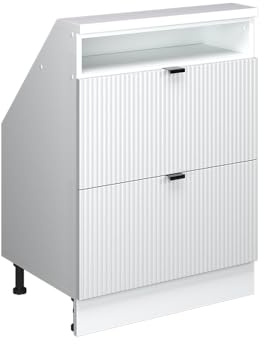 Vicco Dachschrägenschrank Rion, Weiß Riffel/Weiß | B60 x T46 cm, mit 2 Schubladen, platzsparend für Dachschrägen