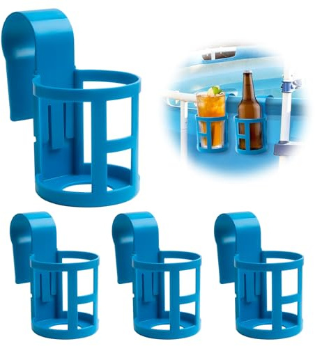 YYSWSAKY 4 Stück Pool Getränkehalter, Poolrand Bierhalter, Schwimmbecken Becherhalter, Wasserbecher Hängehalter aus Kunststoff, Pool Zubehör zum Abstellen von Getränken am Beckenrand (Blau)