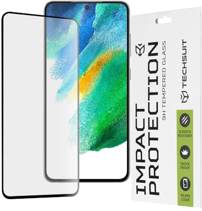 Techsuit Displayschutzfolie für Samsung Galaxy S21 FE 5G Gehärtetes Glas mit 9H Härte, Vollständige Abdeckung, Stoßschutz, Oleophobe Beschichtung, Anti Fingerabdruck, Kratzfest, 111D Full Glue