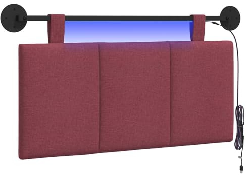 vidaXL Hängendes Kopfteil Mit LED Licht Weinrot Stoff, Schlafzimmer, Rechteckig, Modern, Wandmontage, Anpassbares Kopfteil, Ergonomisch, Platzsparend, Akzentpaneel