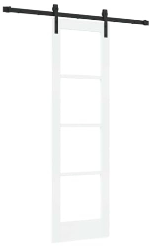 mtlskopl ORKDAL - Porta scorrevole bianca, 61 x 198,5 cm, set completo con binario da 152,5 cm, sistema di porta scorrevole in legno massello di pino e vetro, per soggiorno e camera da letto, porta