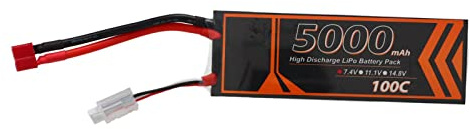 Alomejor RC Lipo Akku 7,4V 5000mAh 2S 100C, Hardcase Lipo Akku mit T-förmigem Roten Stecker für RC Modell FPV Racing Quadcopter