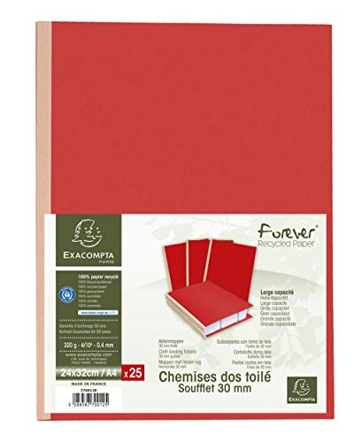 Exacompta 770012E 25er Pack Aktenmappen Forever®. Mit Leinenrücken 320 g/m² Rückenstärke 30 mm Falte Blauer Engel zertifiziert für DIN A4 rot Sammelmappe Dokumentenmappe