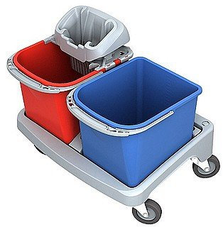 Splast Plastik-Reinigungswagen mit PIKO-Moppresse und 2 Plastikeimern zu je 20 l
