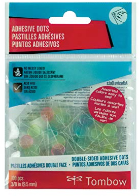 Tombow 52139 Adhesive Dots, Assorted Colors, 100-Pieces. Quick, Clean, and Easy to Use for an Instant, Permanent Bond