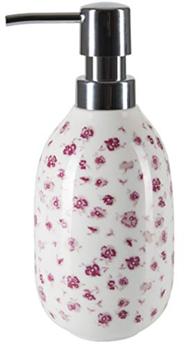 Spirella Seifenspender Eve Rose mit Edelstahlpumpe Flüssigseifen-Spender Porzellan 420ml Langliebig und Robust Weiß