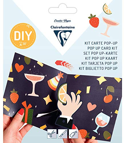 Clairefontaine 20023C Set Pop-up mit 1 Karte 13,5 x 13,5 cm + 1 Umschlag 14 x 14 cm, Elemente zum Ausschneiden, 1 Set, Party, Ready to fort the party