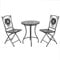CHARLES BENTLEY Garden Black Mosaic 3 Piece Dining Set, With Folding Chairs, Outdoor, Patio, Conservatory, Foldable Chairs, Antirust Finish, Interwoven Seat, 2 Person, Round Table, Robust (65x65x72cm)