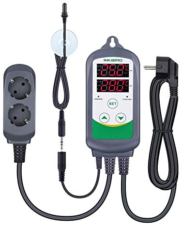Inkbird ITC-308S Termoregolatore Digitale Termostato Digitale con Sonda Impermeabile Doppio Relè Presa di Corrente per Acquari