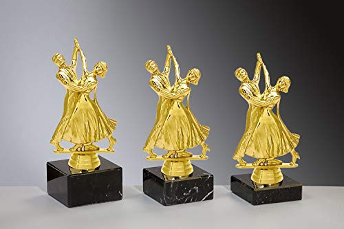 Henecka 💃🕺 Tanzsport Pokal Tanzen Dance Trophäe Schraubfigur Paartanz Gold, Marmorsockel schwarz, mit Wunschgravur, wählbar in 3 Größen oder als 3er-Serie (Sockel 70 x 40 mm)