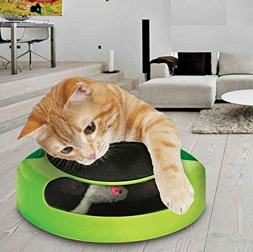 MantraRaj Kitten Cat Upgraded Catch The Mouse Toy, Interactive Cat Toy with Replaceable Rotating Mice and Scratch Pad Cat Catch The Rotating Mouse Plush Moving Toy for Cat Kitten Play Fun Exercise