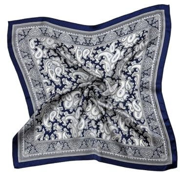 MayTree Seidentuch aus 100% Maulbeer-Seide - Quadratisch Paisley blau 53x53 - Luxuriöses Damen Halstuch - Eleganter Bandana-Schal für Damen - Luxus und Komfort für Erwachsene