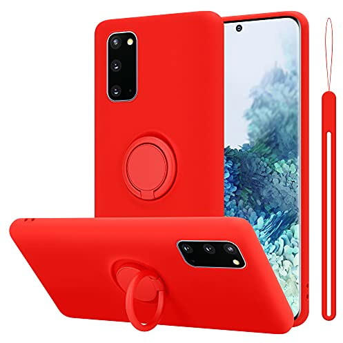Cadorabo Hülle kompatibel mit Samsung Galaxy S20 Schutzhülle TPU Silikon Case Liquid Design mit Ring Slim Kratzfest Liquidsilikon Microfaser mit Rundumschutz Case Hülle für Galaxy S20 in Rot