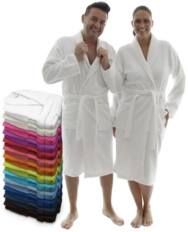 LEBENGOOD - Accappatoio unisex da donna e uomo, 100% cotone spugna americana 400 g, con cintura, tasche (M, bianco)