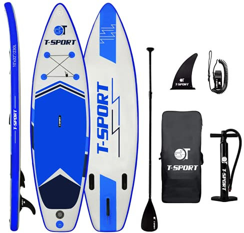 SUP Board, Stand Up Paddle Board, Inflatable Stand-Up Paddling Board Set for All Skill Levels with Paddle, Pump and Complete Accessories, Robust Surfboard: 320 x 81 x 15 cm (Blue)