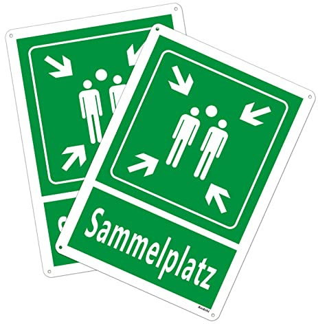 Andchi 2 Stücke Schild Sammelplatz Sammelstelle Sammelpunkt Aluminium Metall, Wasserdicht und Rostbeständig 25x35cm